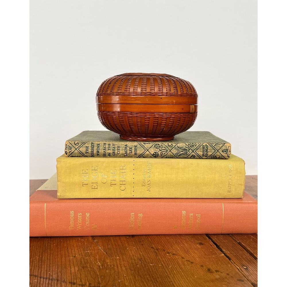 Vintage Handwoven Lidded Basket Decorative Storage Container Asian Home Decor